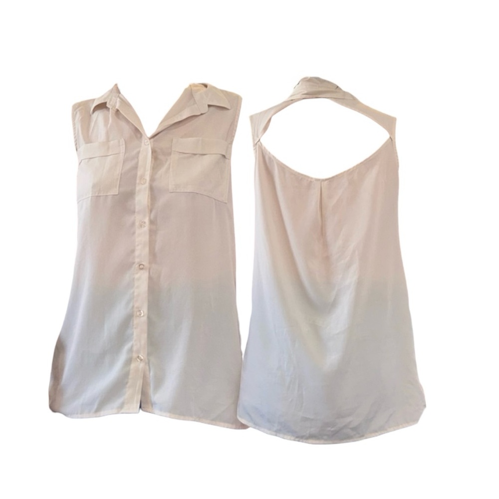 Sleeveless Button-Front Blouse with Open Back - Soft Ivory